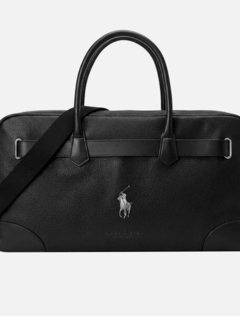 Ralph Lauren Fragrances Duffle Black Faux Leather Travel Shoulder Gym Bag New - Picture 2 of 13
